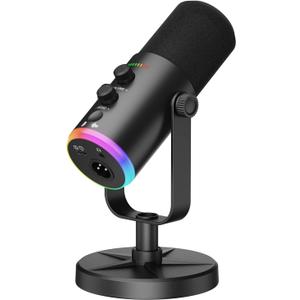 Dynamic Microphone, USB-C/XLR Podcast Recording PC Microphone for Podcast Recording Streaming Gaming with RGB Light, Mute Button, Desktop Stand, Headphones Jack, Vocal Mic for Singing Tiktok YouTube