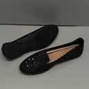 HEAWISH Women's Floral Ballet Flats for Women Black Beige Slip On Flowers PU Leather Round Toe Dress Shoes (9.5)