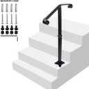 Handrail Railing, Single Post Handrail, Stair Railing for Concrete,Sturdy Handrails with Base, Mountable Iron Stair Handrail for 1 or 2 Steps, Grab Rail for Steps Porch, Railings for Outdoor Step