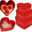 Glenmal 3 Pcs Heart Shaped Gift Boxes with Lids 100g Shredded Paper Fill Nesting Heart Flower Boxes for Wedding Birthday Baby Showers Mother's Day Present Packaging(Red)