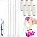 Leriton 13 Pcs Lei Needle Kit Include 6 Pcs Stainless Steel Long Needle 6 Twine 1 Sewing Scissors for DIY Marigold Garland Hawaiian Flowers Bead Stitch Craft(14'',Basic Style)