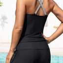 Womens Tankini Swimsuits with Shorts - Two Piece Tummy Control Bathing Suits Top with Two Pockets Swim Bottom (Black, S)