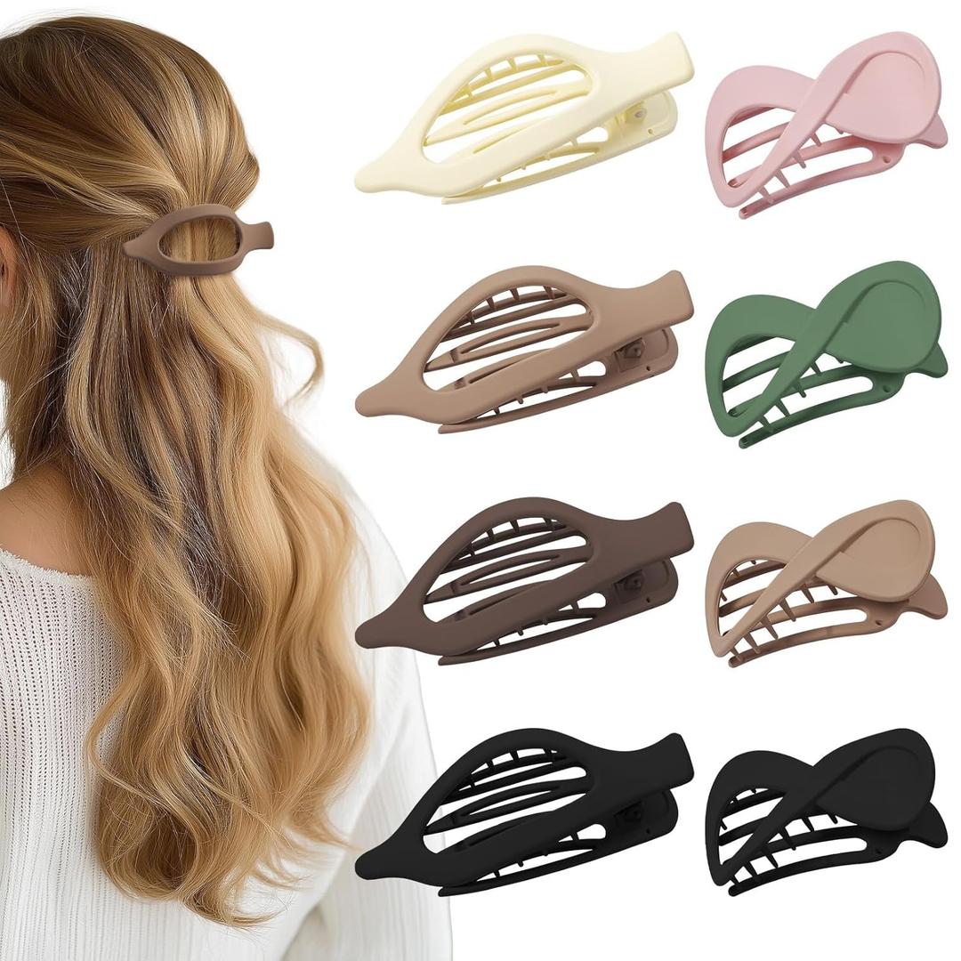 8 Pcs French Flat Hair Clips for Women Matte Claw Clips for Thick & Thin Hair No-Slip Hair Claw Strong Hold Styling Barrettes Accessories (8 PACK 6 Matte COLORS 02)