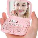 4 x evron Data Cable Organizer Box,Electronic Organizer Travel Case,SIM Card Pin,Phone Holder,for Office,Home,Desk Accessories(Pink Mirror)