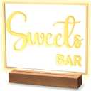 Hoolerry LED Acrylic Bar Table Sign 8" x 10" Neon Acrylic Table Centerpiece, Snack Candy Bar Centerpiece with Stand White Text for Dessert Flower Room Decor(Sweets)