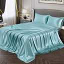 Vonty Satin Sheets Full Size Silky Soft Satin Bed Sheets Aqua Sheet Set, 1 Deep Pocket Fitted Sheet + 1 Flat Sheet + 2 Pillowcases