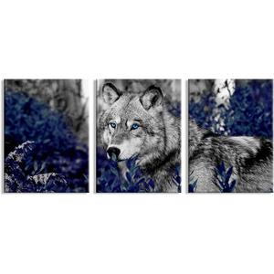 Kalormore Wildlife Animal Canvas Wall Art Black White Wolf with Blue Eyes Picture Giclee Prints Artwork Framed and Stretched Painting for Modern Home Living Room Office Bedroom Bathroom Decoration