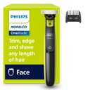 Norelco Philips OneBlade 360 Hybrid Face, Electric Beard Trimmer and Shaver, with 360 Blade Technology, 1x 360 Blade for Face, 5in1 Adjustable Comb, Model QP2724/90 (Black & Lime Green)