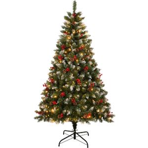 6 Ft Artificial Christmas Tree, Full Fake Christmas Tree with 800 Branch Tips Pine Cones Berries Metal Stand for Home Office Party Christmas Decoration