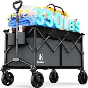Navatiee 165L Collapsible Folding Wagon, Large Foldable Wagon with Silent All-Terrain Wheels, 330Lbs Heavy Duty Utility Grocery Cart for Camping Shopping Outdoor, Black