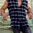 Mens Sleeveless Flannel Shirt Casual Plaid Button Down Shirts Cowboy Tank Shirts (S)