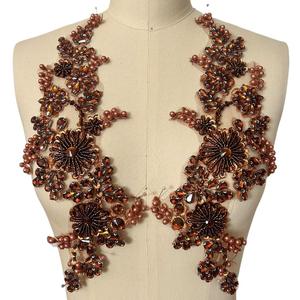 1 Pair Sew on Crystals Rhinestones Appliques Patches for Front Bodice Decoration Sewing Beaded Wedding Evening Dress Clothing Prom Costumes Crafts (Brown)