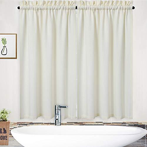 NANAN Tier Curtains, Waffle Weave Textured Short Curtain for Bathroom Waterproof Window Covering Kitchen Cafe Curtains - 30" x 45", Ivory, Set of 2