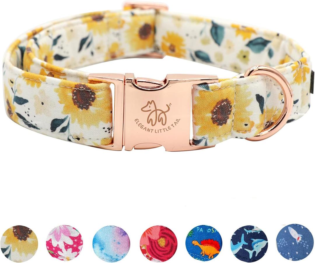Elegant little tail Dog Collar, Sunflower Pattern Pet Collar Durable Cute Dog Collars Summer Fall Female Pet Gift Adjustable Dog Collar for Medium Dogs (Medium (Pack of 1))
