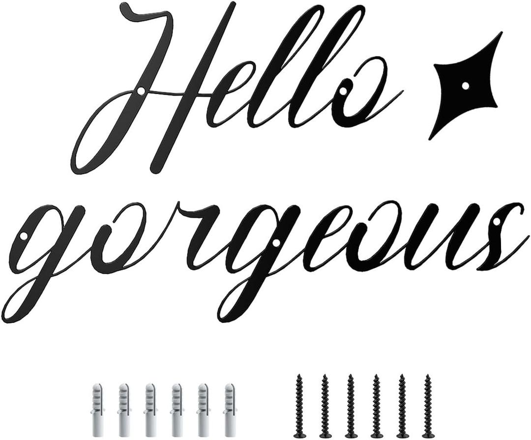Hello Gorgeous Wall Decor, 11x6.5 Inch Metal Hello Gorgeous Wall Art for Hanging Room Bathroom Bedroom Decor
