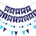 Blue Happy Birthday Banner, Happy Birthday Decorations Hanging Birthday Sign Circle Dot Triangle Bunting for Women Men Girl Boy Party Supplies