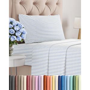 Twin Size 3 Piece Sheet Set - Comfy Breathable & Cooling Sheets - Hotel Luxury Bed Sheets for Women & Men - Deep Pockets, Easy-Fit, Soft and Wrinkle Free Sheets - Blue Stripes Oeko-Tex Bed Sheet Set