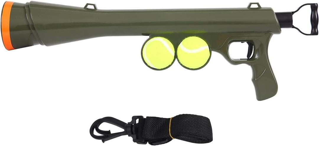 Dog Ball Launcher for Pet, Dog Ball Thrower Launcher with 2 Tennis Balls & Shoulder Strap, 23.4" Long-Range Ball Launcher Toy for All Dog Breeds, Green