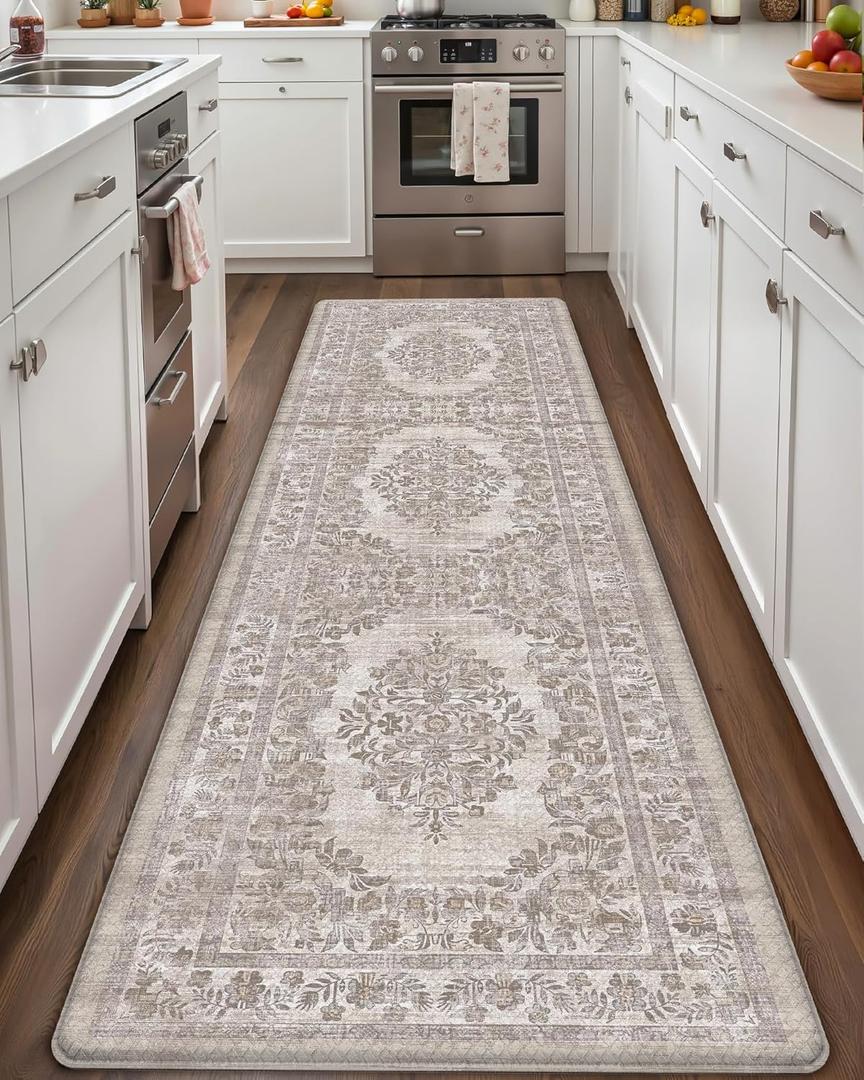 Color&Geometry Anti Fatigue Kitchen Mats for Floor 24x87, Vintage Decor, Easy Clean, Waterproof & Oil Proof, 0.4" Thick Cushioned, Non-Slip Kitchen Runner Rug for Sink, Laundry, Office, Khaki