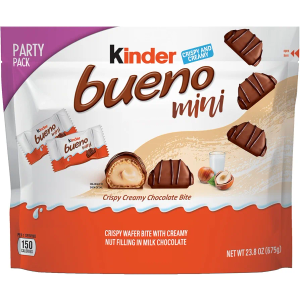 Kinder Bueno Mini, 125 Count Party Pack, Milk Chocolate and Hazelnut Cream, Individually Wrapped Chocolate Bars, 23.8 oz, Best By: 05/17/2026