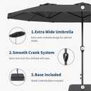 15FT Double Sided Patio Umbrella with Base Included Large Outdoor Market Umbrella with Crank Handle, UV Resistant Canopy, Sturdy Frame for Garden, Poolside, Deck, Gray