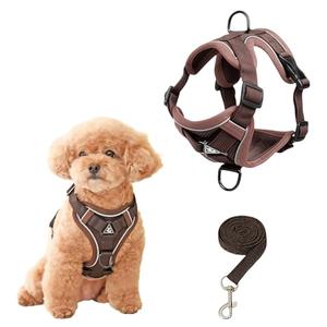 SOLMOONY Small Dog Harness,Soft Mesh Puppy Harness and Leash Set,No Escape Cat Harnesses for Training Walking,Reflective Adjustable Puppy Vest for Small Medium Dogs, Cats (Brown, M)