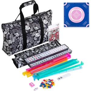 American Mahjong Tile Set with Anti-Slip Mat - Complete Mah Jongg Game Set, 166 Premium Tiles, 4 All-in-One Racks with Pushers & Travel Bag - Complete American Mahjong Sets for Beginners & Travel