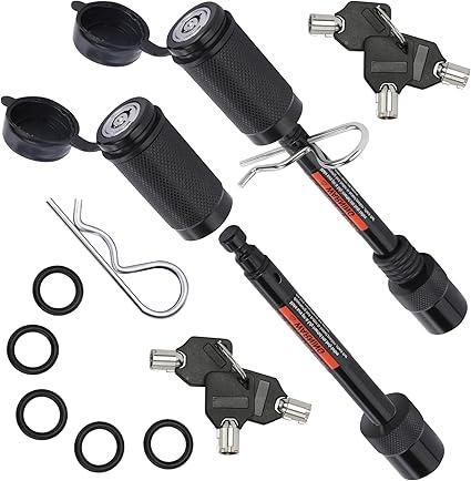 5/8" Trailer Hitch Locks with 3-1/2" Long Pin, Double Safety Tow Hitch Receiver Locking Pin for Class III IV 2" and 2-1/2" Receiver, Keyed Alike, for Tow Truck, Bike, Car, Boat
