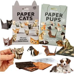 Vincofoo DIY Paper Cats Origami, Fun 3D Paper Dog & Cat Models Origami Paper Craft Kit, Cute Kitten Origami Papercraft Kit, Desk Decoration & DIY Art Gift for Cat Lovers(100PC Cats & Dogs) (2PC)