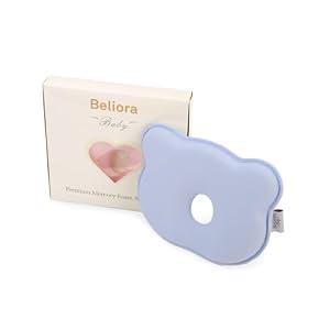 Beliora Baby Memory Foam Changing Pad Head Support - 25x22x3 cm Bear Shaped Diaper Change Cushion - Breathable Polyester & Lycra Fabric - Lightweight & Portable for Newborns (Blue)