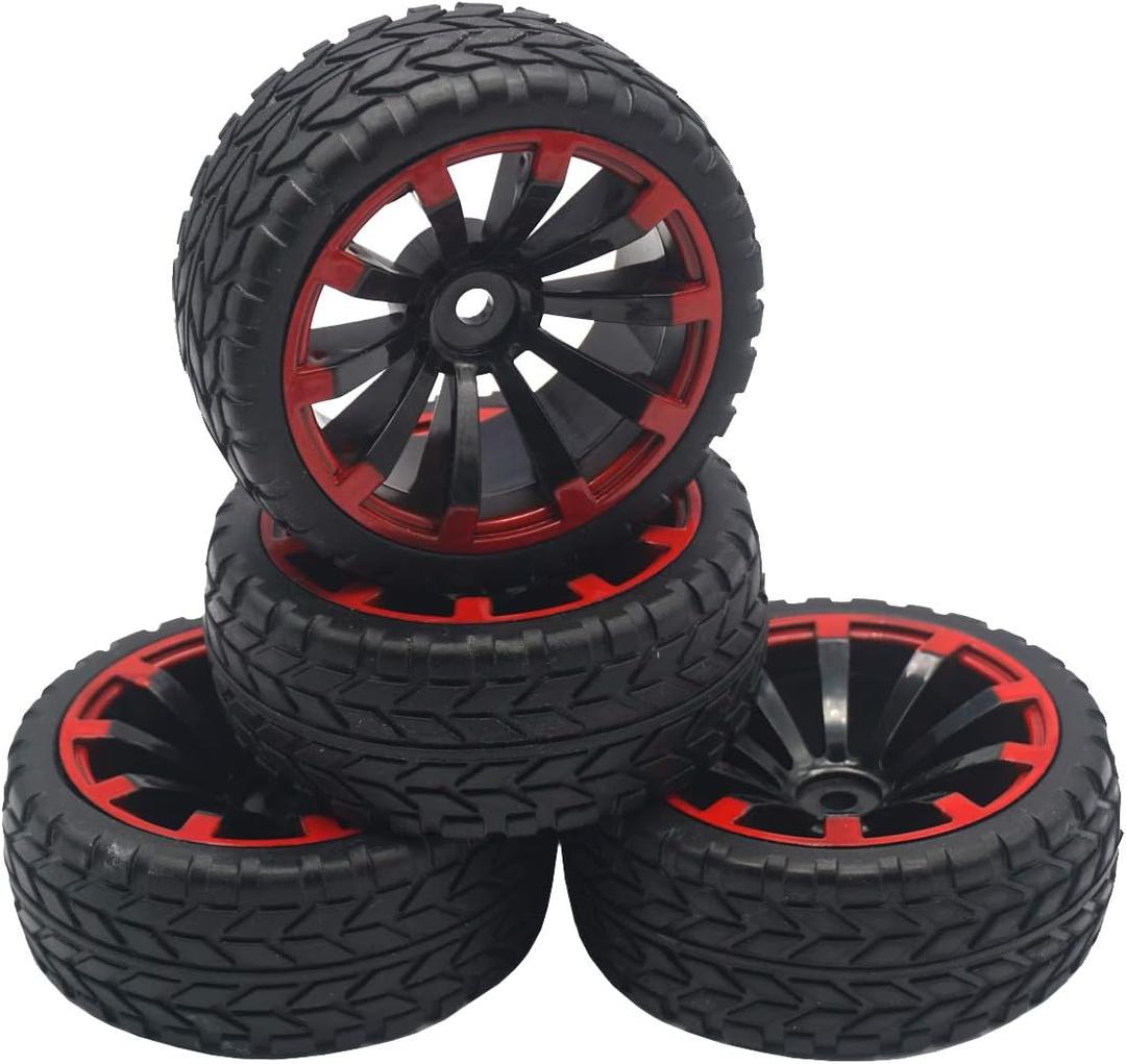 4Pack ShareGoo OD 2.55" 12mm Hex Wheel Rims & Rubber Tires Set Compatible with HSP Redcat HPI Tamiya 1/10 RC On-Road Touring Drift Car