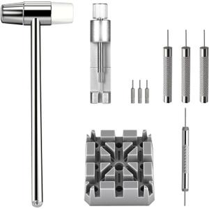 Watch Link Removal Kit, All Metal Watch Strap Link Removal, Sizing Kit with Pin Punches, Extra Pins, Hammer for Watch Band Strap Adjustment