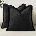 MIULEE Decorative Boho Farmhouse Throw Pillow Covers Pack of 2 Soft Cozy Couch Pillow Covers with Tassels Chenille Accent Pillowcases for Spring Sofa Bed Living Room Home Decor 18x18 Inch Black