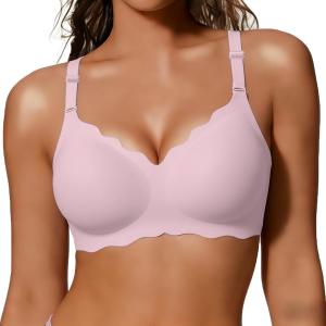 COCOMARTS Jelly Bras for Women No Underwire Scalloped Push Up Wireless Bralettes Seamless Soft Comfort Everyday Tshirt Bra (Medium, Pink)