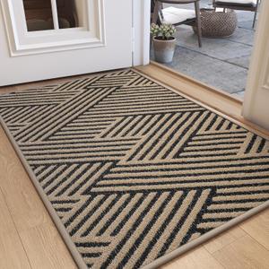 Door Mat Indoor Outside Entrance 17"x30", Low-Profile Non Slip Outdoor Inside Doormat Entryway Mat, Dirt Resistant Absorbent Front Porch Welcome Entry Mats, Washable Easy Clean, Brown