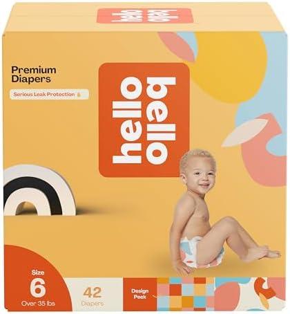 Hello Bello Premium Diapers Size 6, Honeysuckle Designs, 42ct Club Box, Hypoallergenic and Extra Absorbent