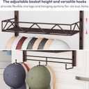 SWTYMIKI Over Door Hat Organizer - 3 Tier Wall Mounted Hat Rack with 2 Adjustable Metal Basket and 3 Hooks, Hanging Baseball Cap Organizer Storage Holds up to 29 Caps for Door, Bedroom, Closet
