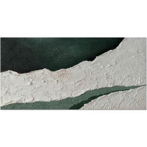UXYZART Hand-painted Oil Painting 24x48 inches Abstract Thick Textured Green and White Wall Art 2025 Minimalist Artwork Horizontal Canvas Wall Art for Home Walls