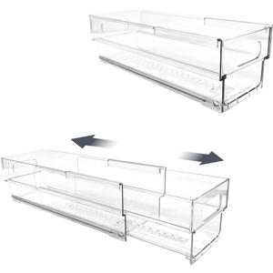 Isaac Jacobs 2-Pack Clear Expandable Storage Bins - Extra Small, 11"-19" L x 3.9" W x 3.1" H, Plastic Organizer with Cut-Out Handles, Adjustable Length from 11-19" for Home, Kitchen & Office
