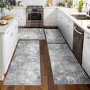 Kitchen Rug Set 4-Piece with Runner Washable Non-Slip Floor Mats for Sink,Entryway,Hallway,Bathroom Modern Abstract Neutral Soft Throw Rugs(Blue Grey,2x3+2x4+2x5+2x6)