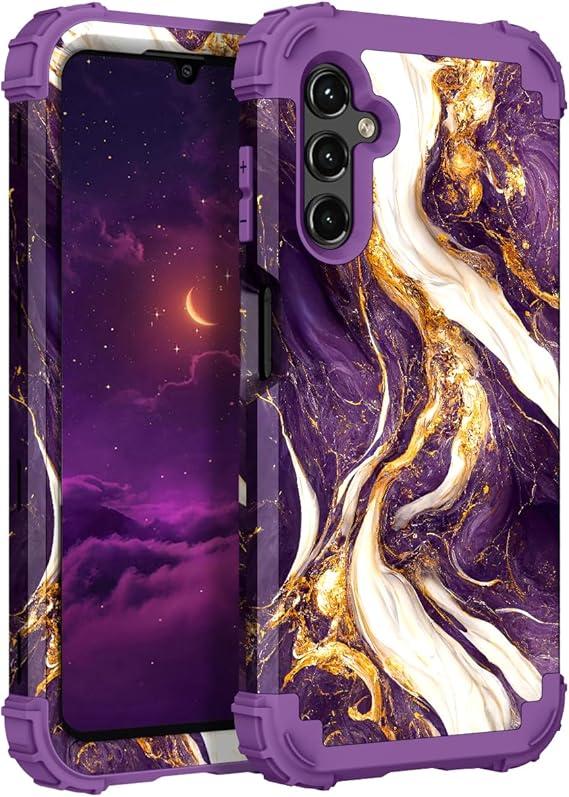 Hocase for Galaxy A15 5G Case, Heavy Duty Shockproof Protection Soft Silicone Rubber Bumper+Hard Plastic Hybrid Protective Case for Samsung Galaxy A15 5G (6.5"") 2024 - Midnight Purple