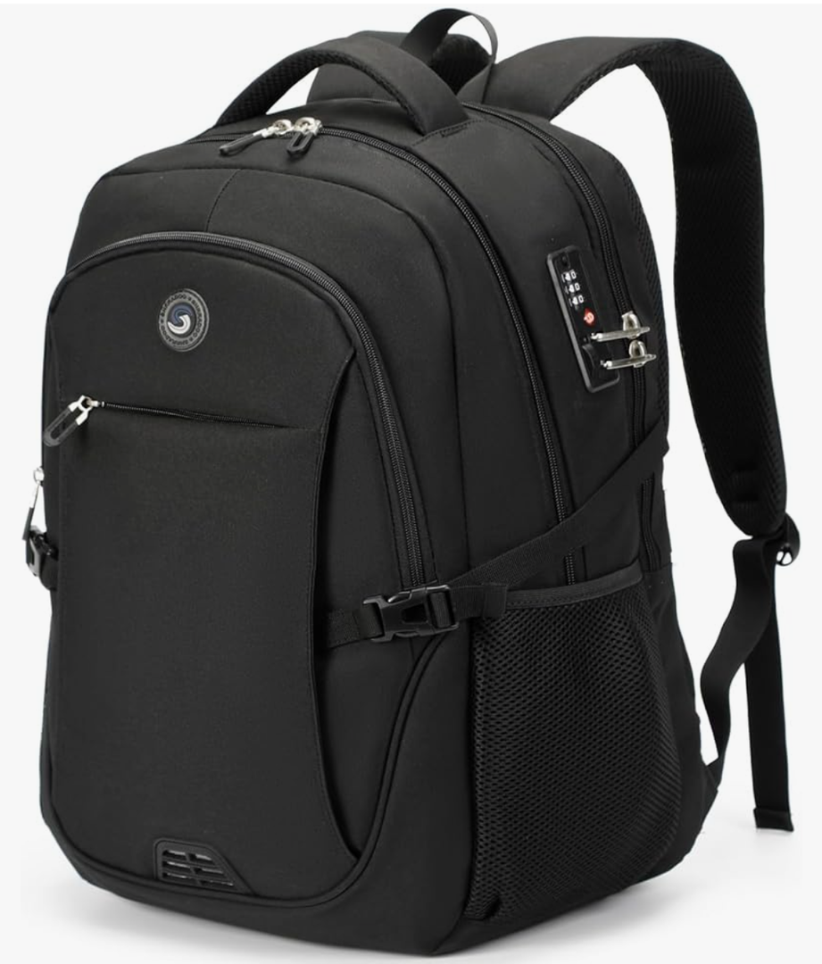 SHRRADOO Anti Theft Laptop Backpack Travel Backpacks with Combination Lock for Women Men High School College Backpack Computer Bag Fits 17 Inch Laptop,Grey