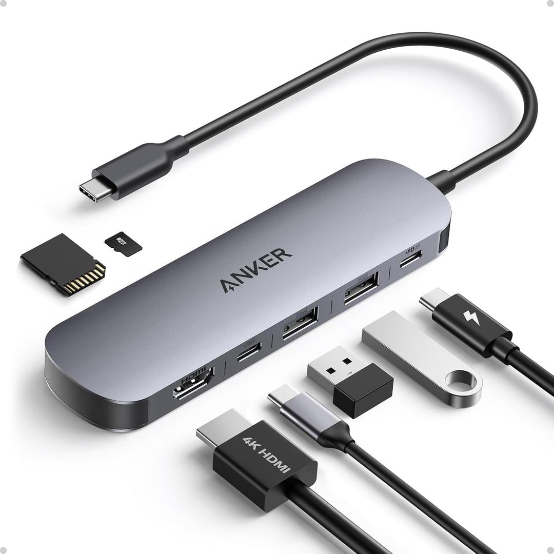 Anker USB C Hub, 7-in-1 Multi-Port USB Adapter for Laptops, 4K@60Hz USB C to HDMI Splitter, 85W Max Power Delivery, 3xUSBA & C 3.0 Data Ports, SD/TF Card, for Type C Devices (Charger Not Included)