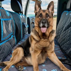 Git-Go Dog Back Seat Extender - Non Slip, Waterproof Hard Bottom Car Seat Cover for Dogs Up to 200 lbs with Paw Print Design - Heavy Duty Backseat Extender for Dogs SUV, Car Dog Hammock for Truck