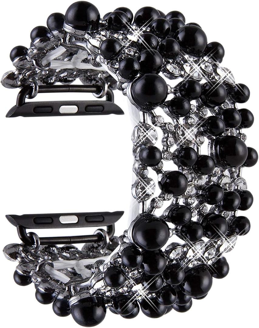 VIQIV Bling Bands Compatible with Apple Watch Band 38mm 40mm 41mm 42mm 44mm 45mm 49mm Iwatch Series SE 9 8 7 6 5 4 3 2 Ultra, Diamond Rhinestone Metal Pearl Dressy Bracelet Wristband Strap for Women