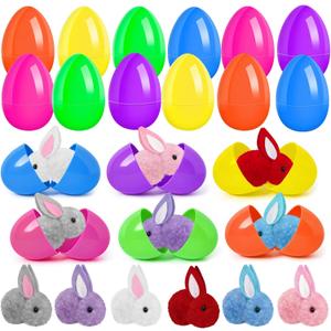 Easter Eggs Fillers with Bunny Plush 12Pack, Prefilled Easter Eggs Toys, Easter Basket Stuffers for Kids Teens Boys Girls, Classroom Treasure Box, Party Favors for Egg Hunt
