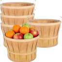 5 Pack Jumbo Half Bushel Baskets 14 x 9.5 Inch, Large Natural Wooden Harvest Apple Baskets with Handles for Harvest Fruit Plants, Farmers Market, Produce, and Home Storage Use