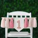 Handmade Boho Pink One High Chair Banner Girl for First Birthday Decorations Wall Hangings Wood Bead Tassel Garland 1st Party Decorations Cake Smash Photo Props