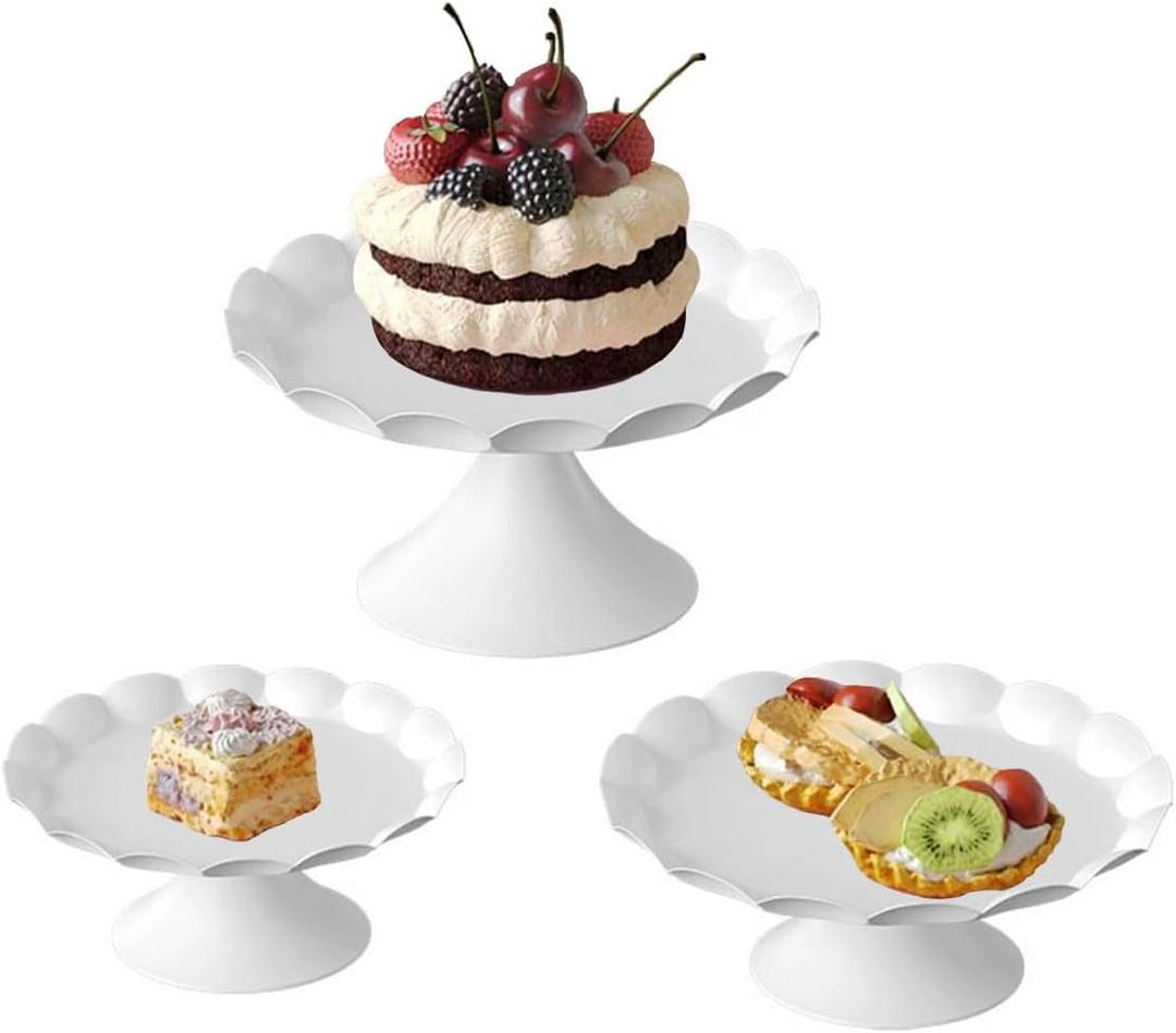 3 Pcs Metal Cake Stand Set, Scalloped Edge Cupcake Tray Dessert Display Platter, Decorative Serving Stand for Wedding, Birthday, Tea Party,Baby Show (White)