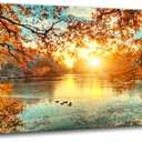 Yxbhhym-Landscape Tree Canvas Wall Art Fall Forest Sunset Wall Decor Poster Lake Water Pictures for bedroom wall dcor Natural Scenery Paintings Artwork Large Living Room Decor Home Office Decoration, 60"L x 30"W